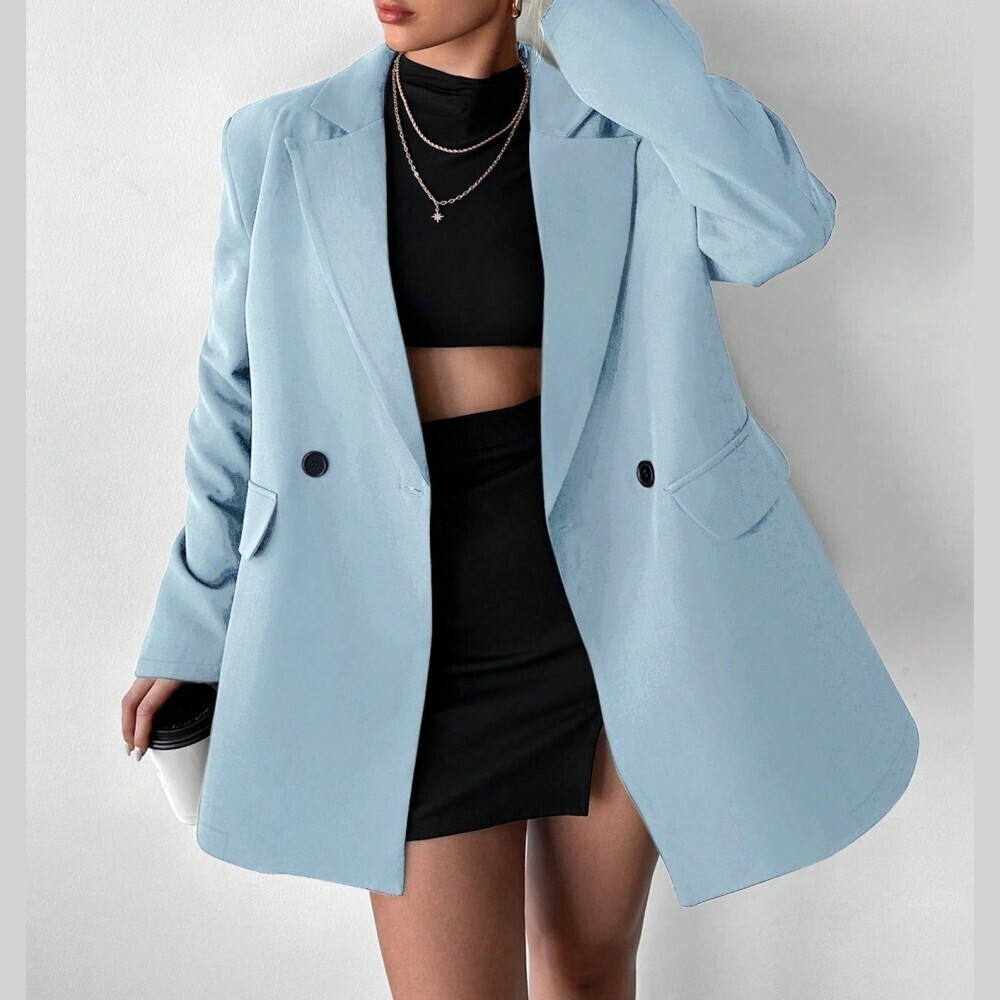 Light Blue Oversized Single-Button Blazer - Picture 3 of 5